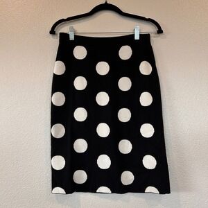 Ann Taylor Factory Black White Polka Dot Knit Pencil Skirt Women's Size XS